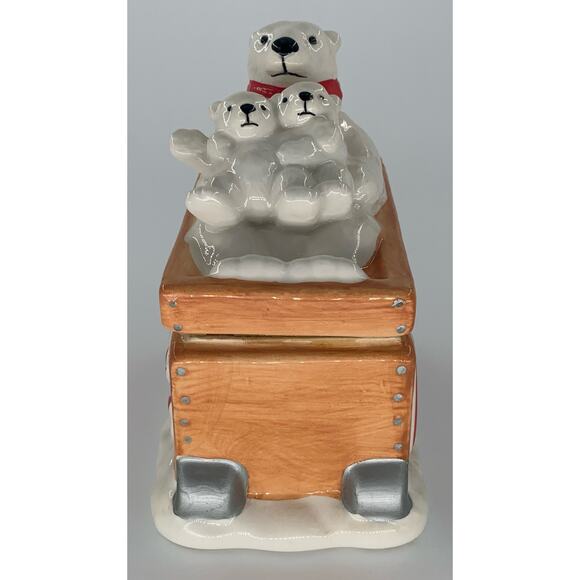 Coca Cola Collectibles Polar Bear Trinket Box Sled Lid Ceramic Hinge Missing - Picture 3 of 12